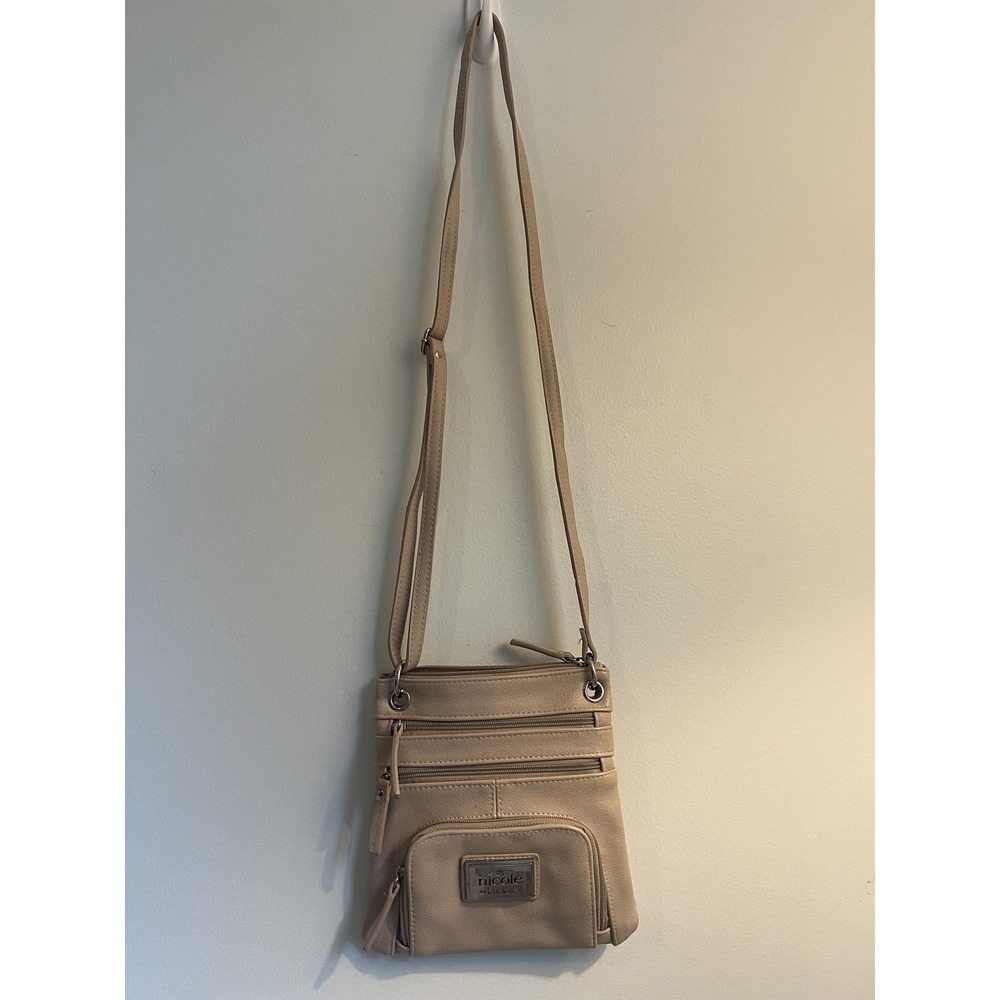 Nicole by‎ Nicole Miller Crossbody Bag Womens Beige Faux Leather Organizer Small